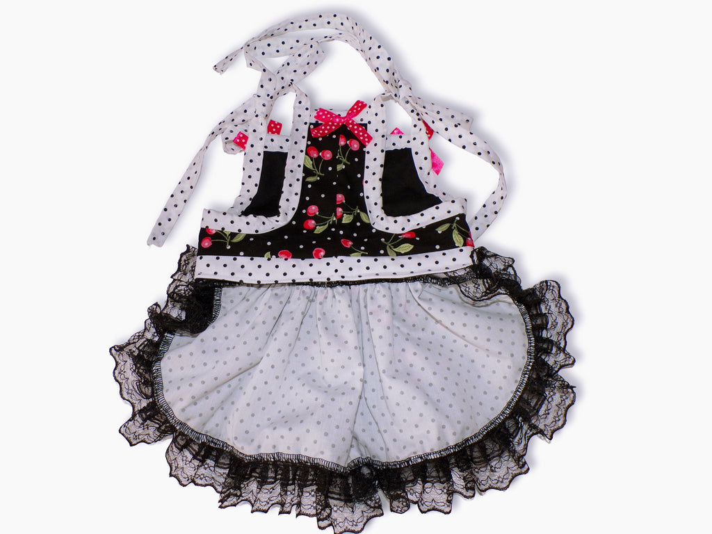 Black and White Polka Dot Cherries Summer Dog Dress