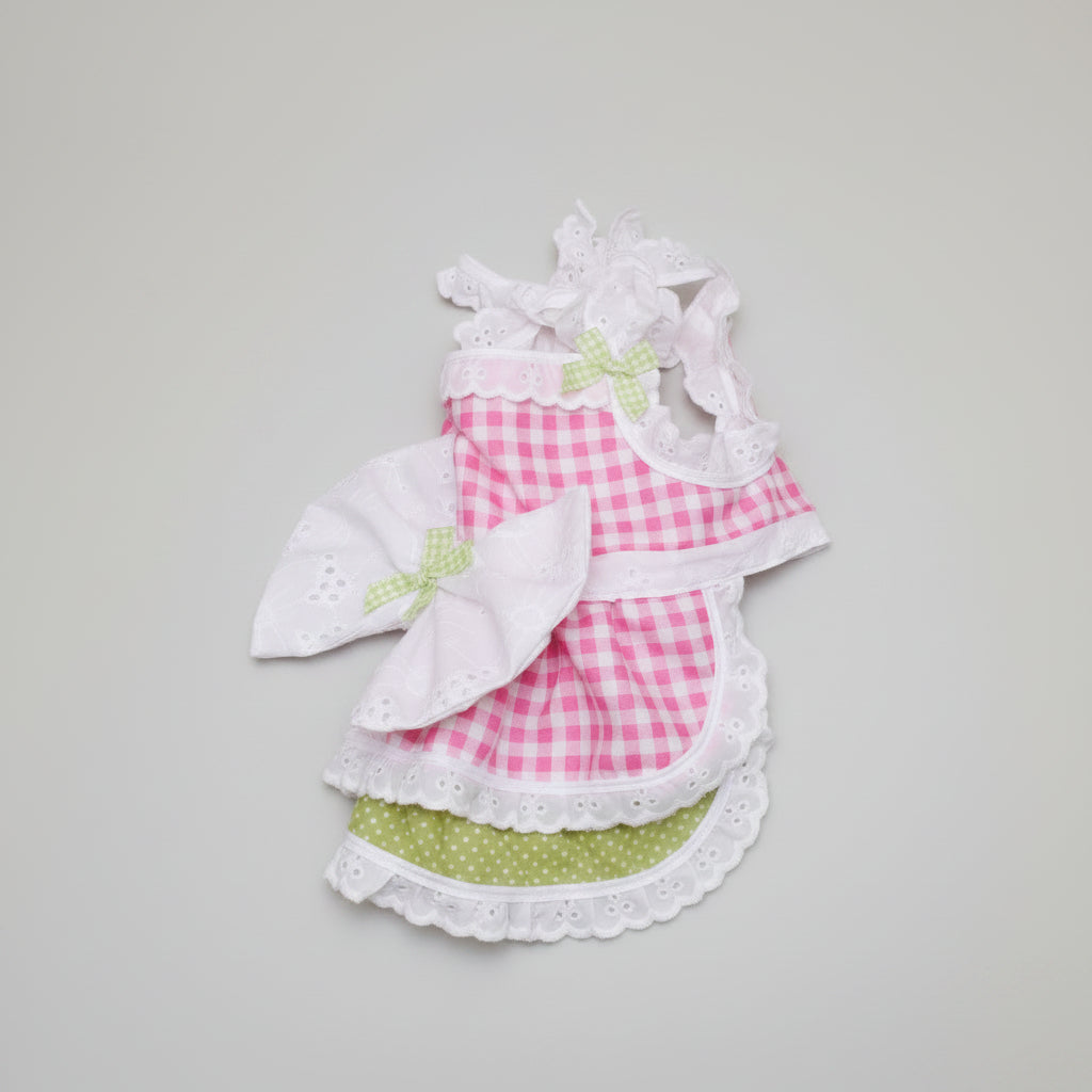 Farmhouse Chic Summer Green and Pink Gingham Dog Dress