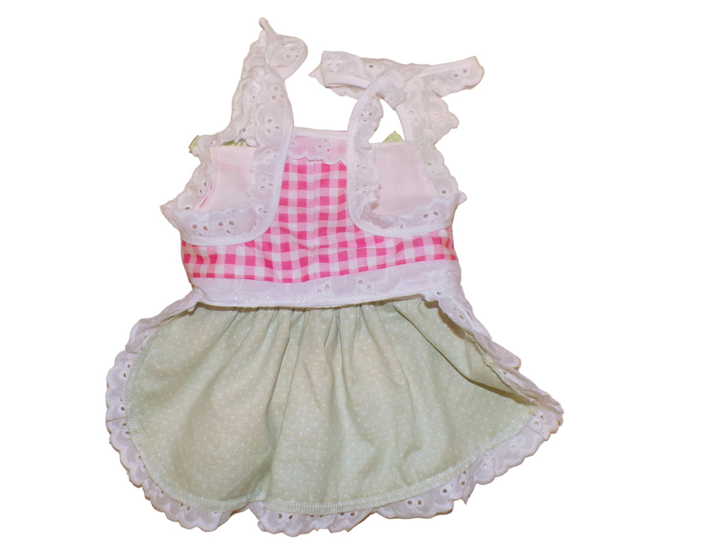 Farmhouse Chic Summer Green and Pink Gingham Dog Dress