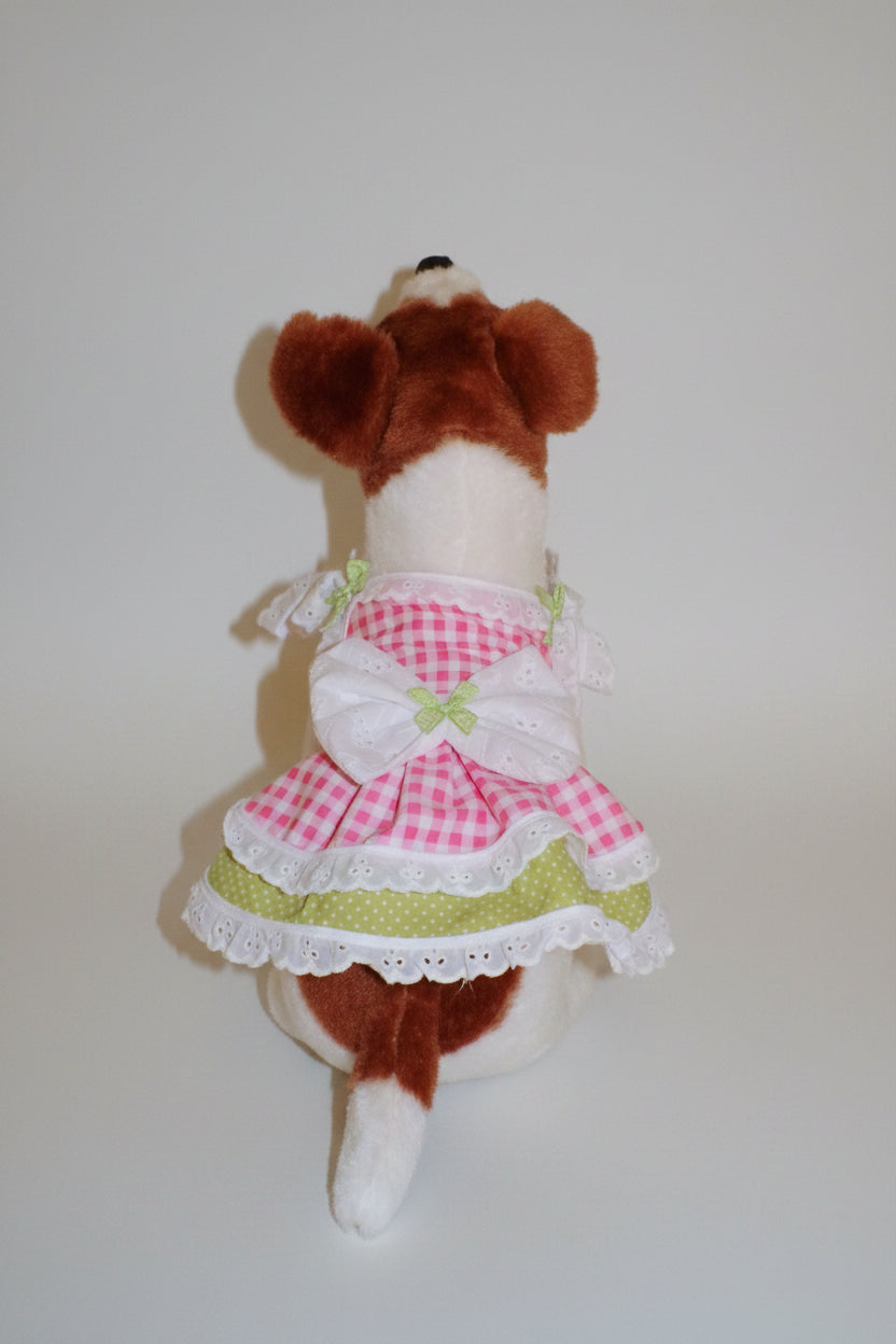 Farmhouse Chic Summer Green and Pink Gingham Dog Dress