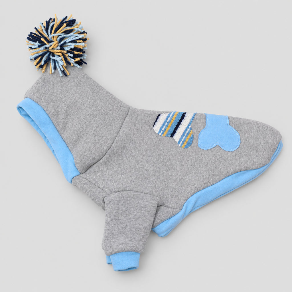 Heather Gray Baby Blue Bone Patches Dog Hoodie