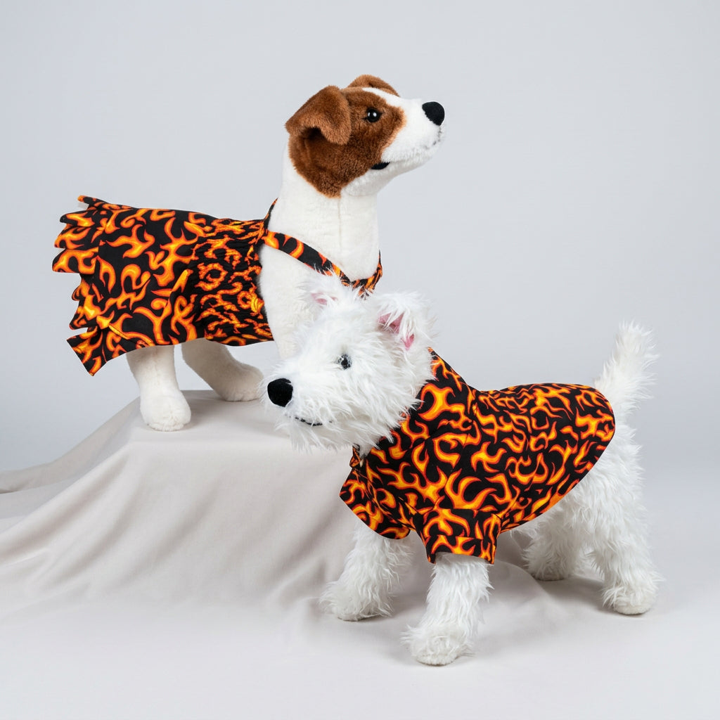 Orange Flames Elastic Smocked Dog Dress