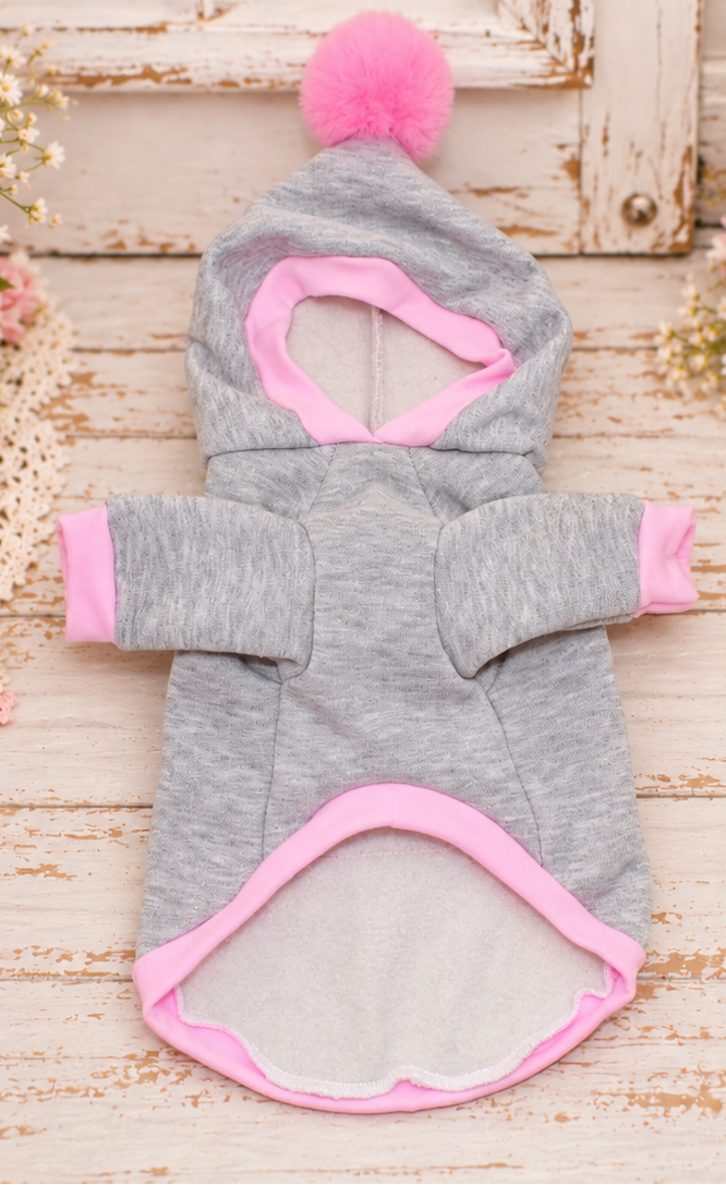 Heather Gray and Pink Bone Patches Dog Hoodie