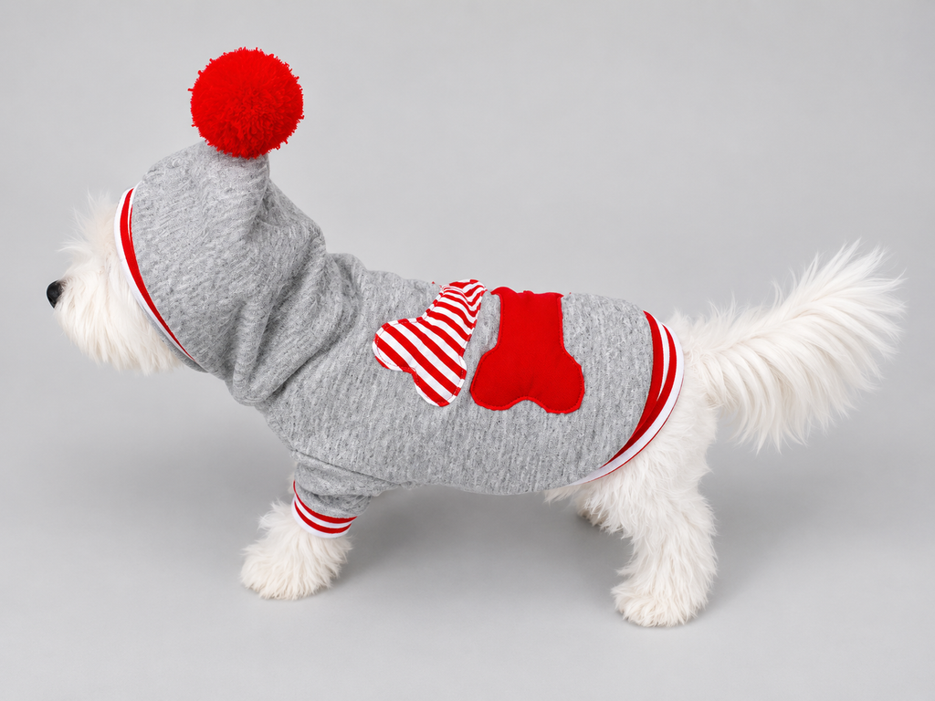 Heather Gray Bone Patches Dog Hoodie