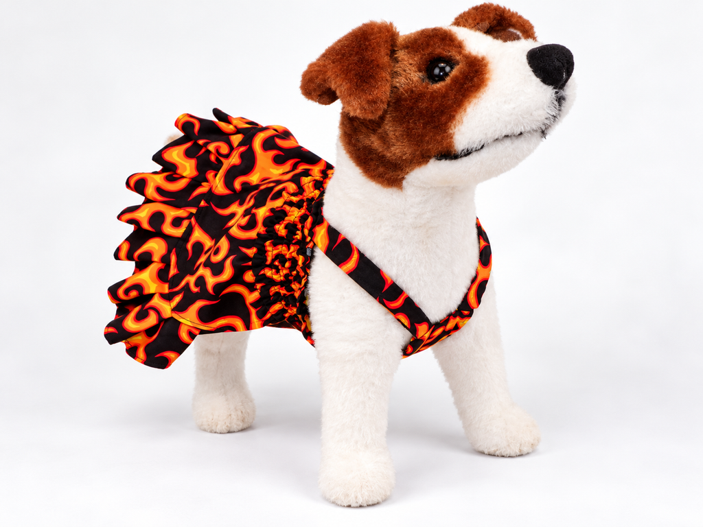 Orange Flames Elastic Smocked Dog Dress