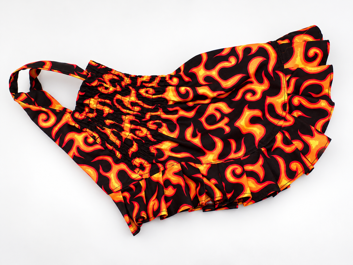Orange Flames Elastic Smocked Dog Dress