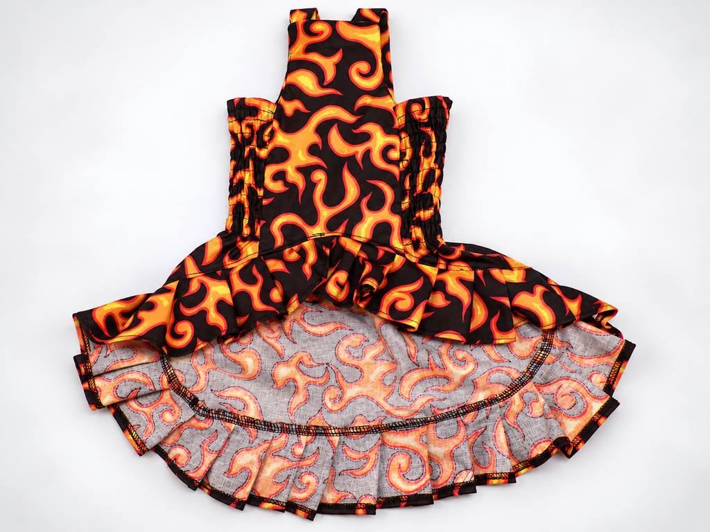 Orange Flames Elastic Smocked Dog Dress