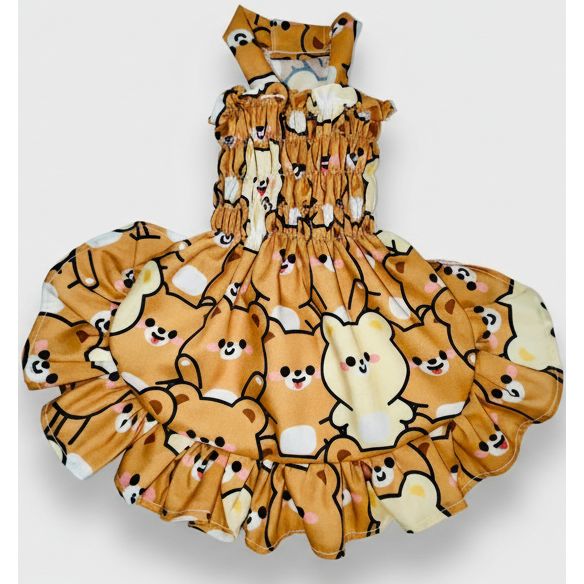 Teddy bear pattern elastic shirred summer dog dress