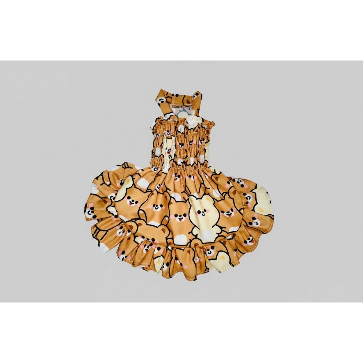 Teddy bear pattern elastic shirred summer dog dress