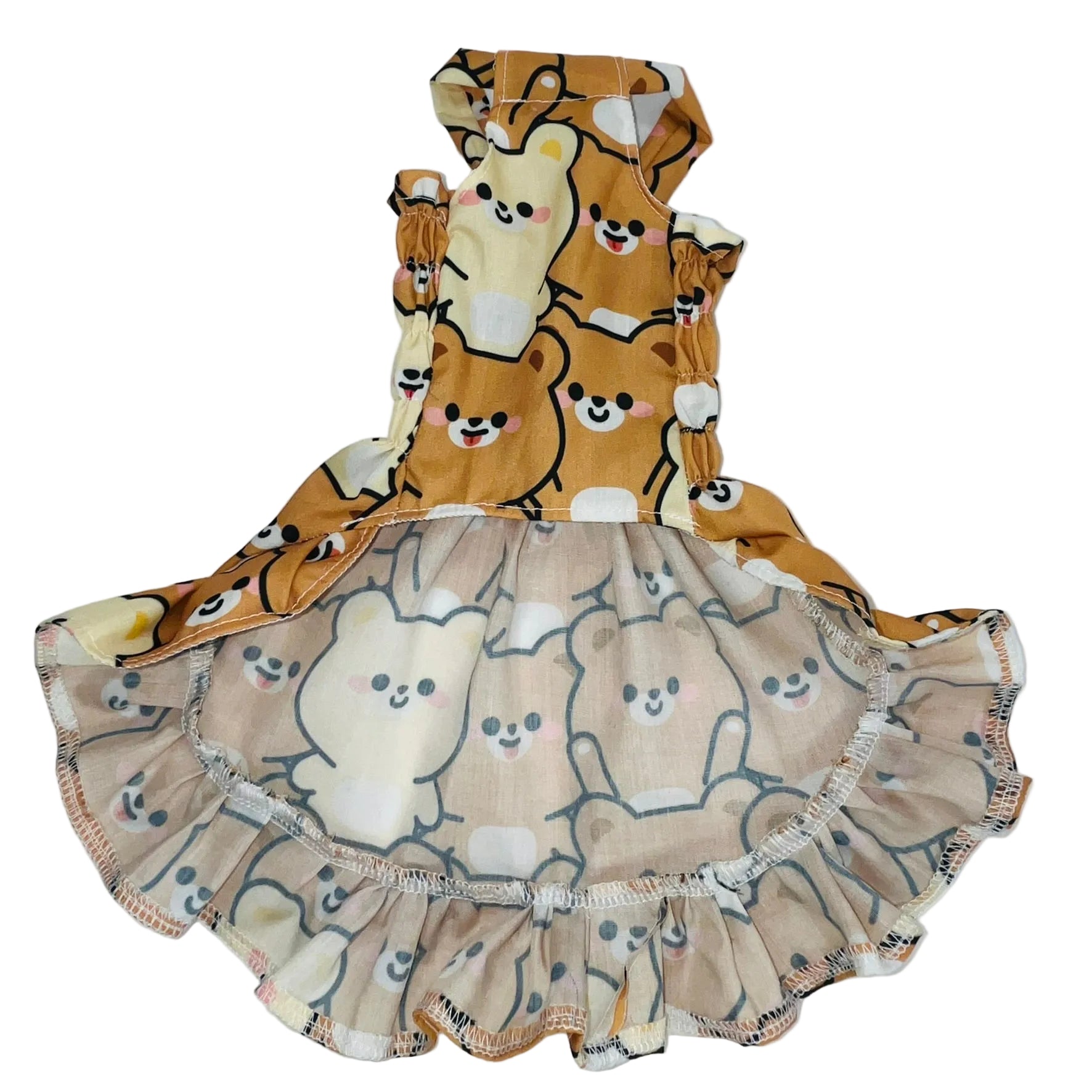 Teddy bear pattern elastic shirred summer dog dress