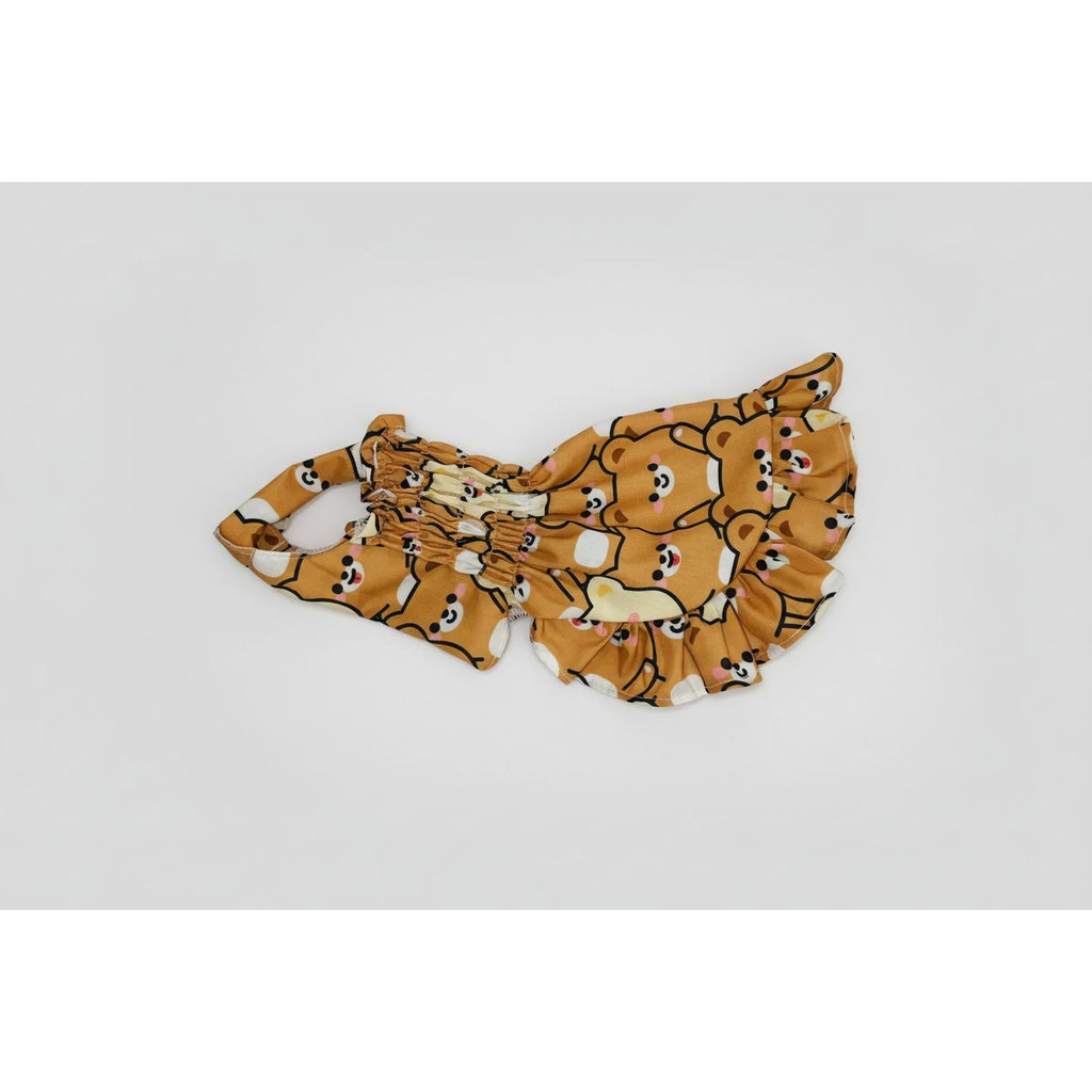 Teddy bear pattern elastic shirred summer dog dress