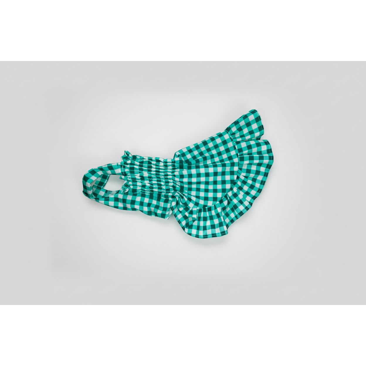 Hunter green gingham elastic shirred summer dog dress.