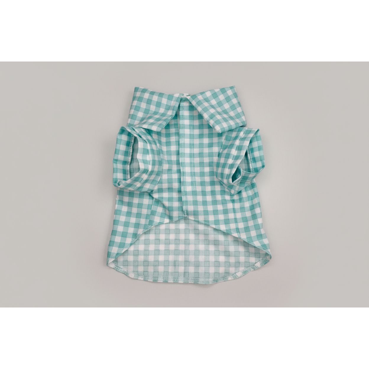 Seafoam green gingham checker short sleeve summer collar dog shirt.