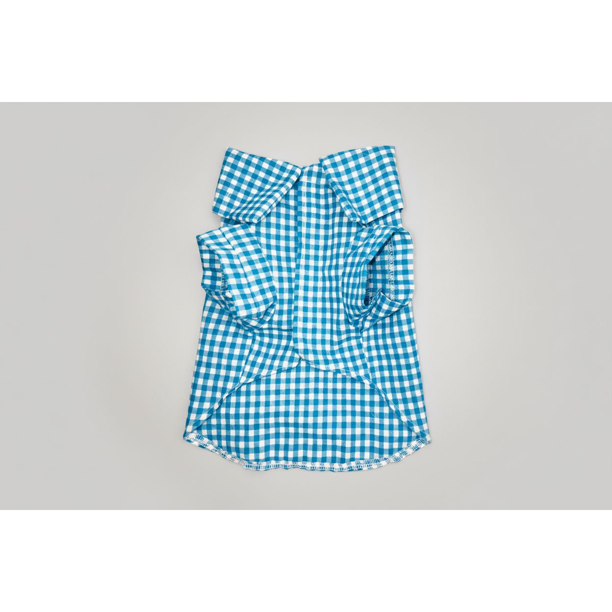 Teal gingham checker short sleeve summer collar dog shirt.