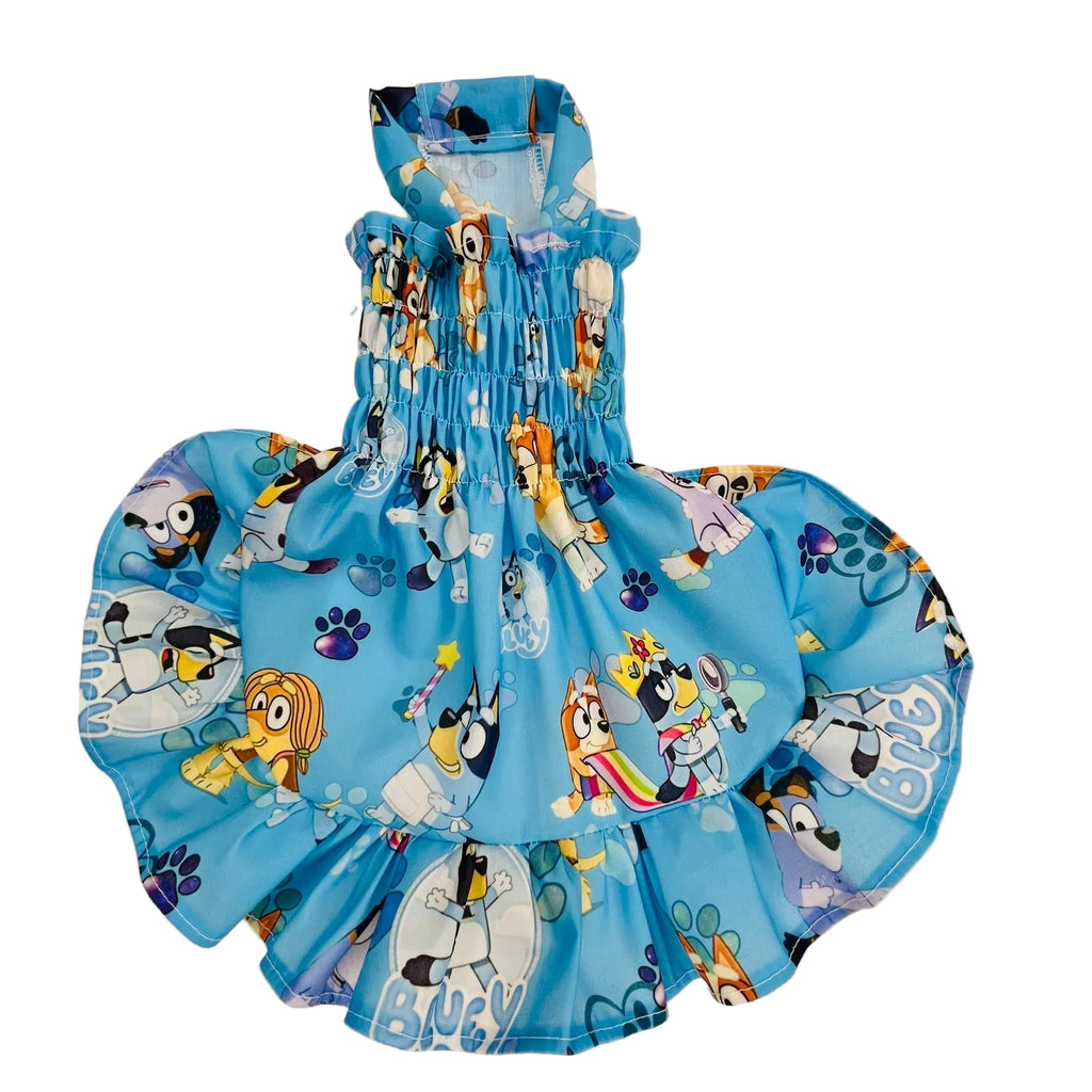 Bluey cartoon pattern elastic shirred summer dog dress