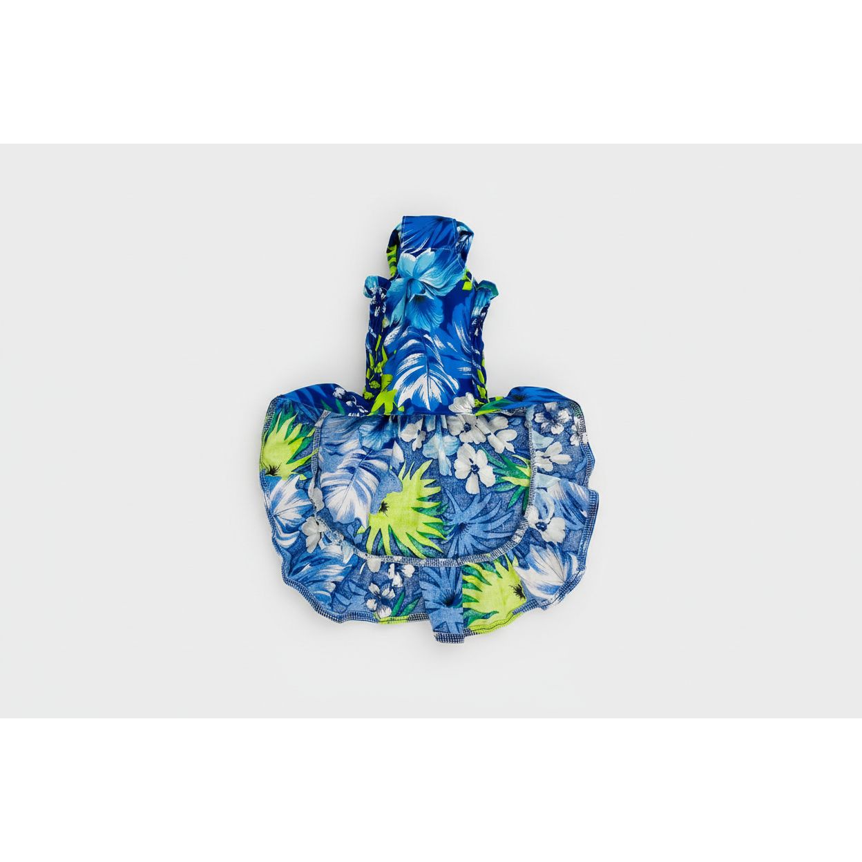 Blue tropical Hawaiian pattern elastic shirred summer dog dress