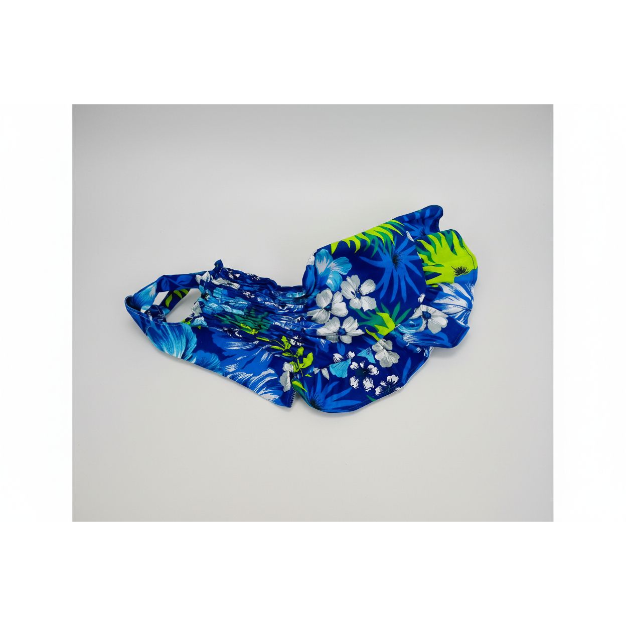 Blue tropical Hawaiian pattern elastic shirred summer dog dress