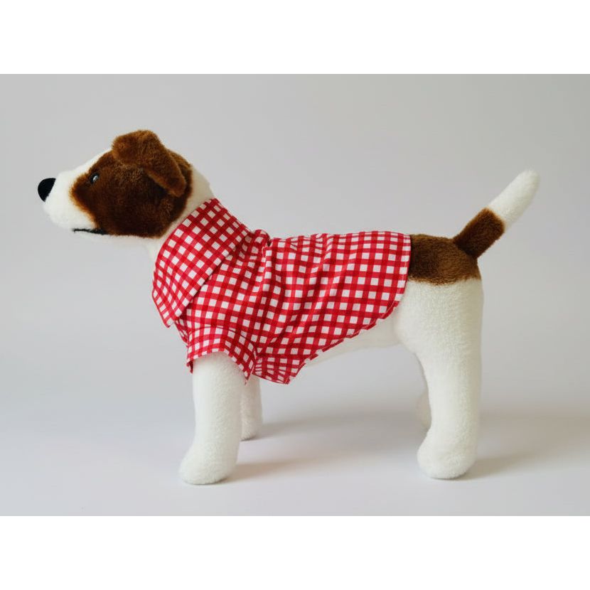 Red gingham checker short sleeve summer collar dog shirt.