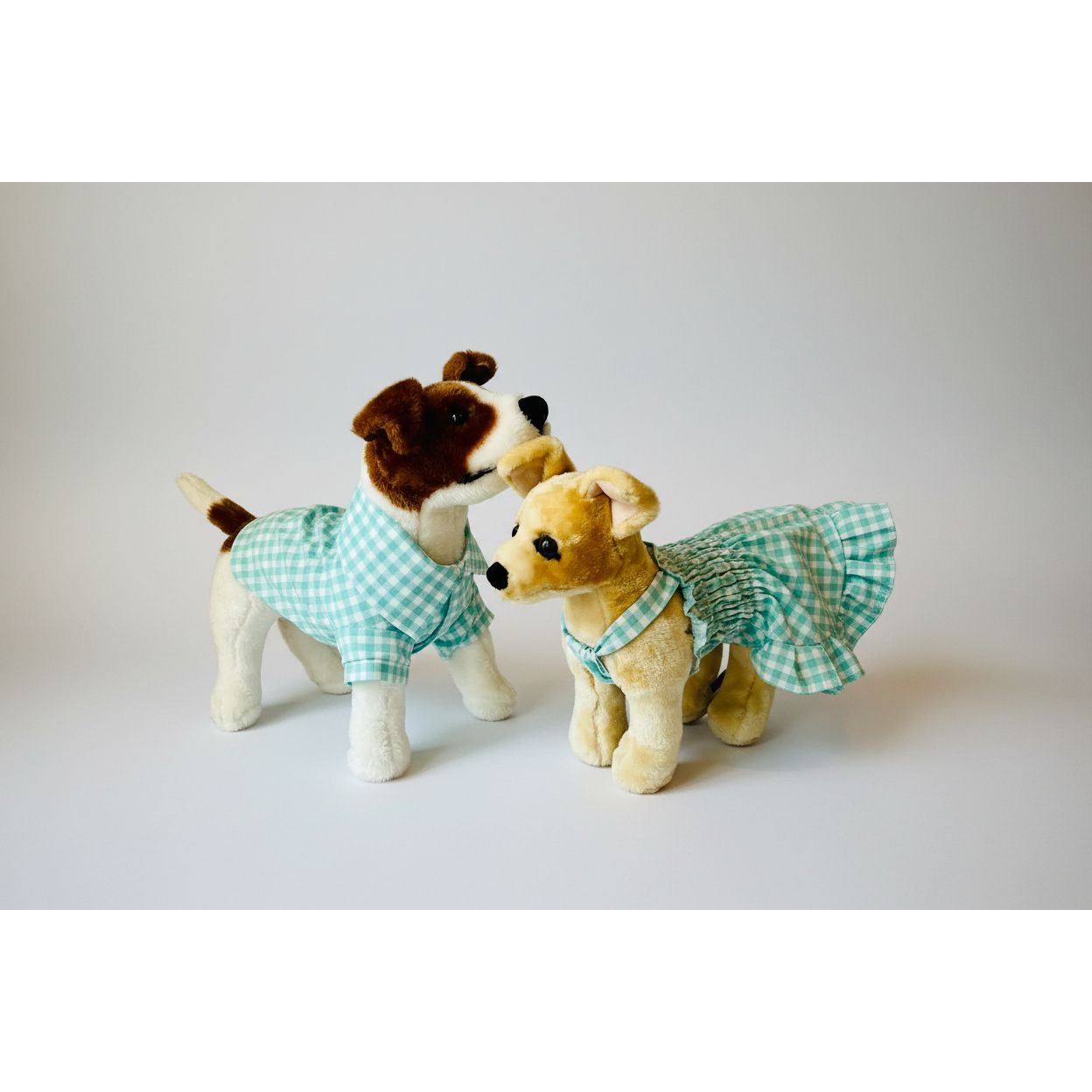 Seafoam green gingham elastic shirred summer dog dress.