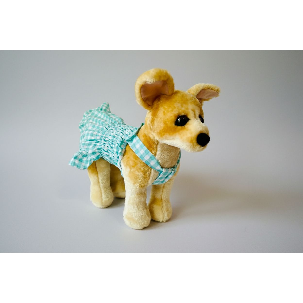 Seafoam green gingham elastic shirred summer dog dress.
