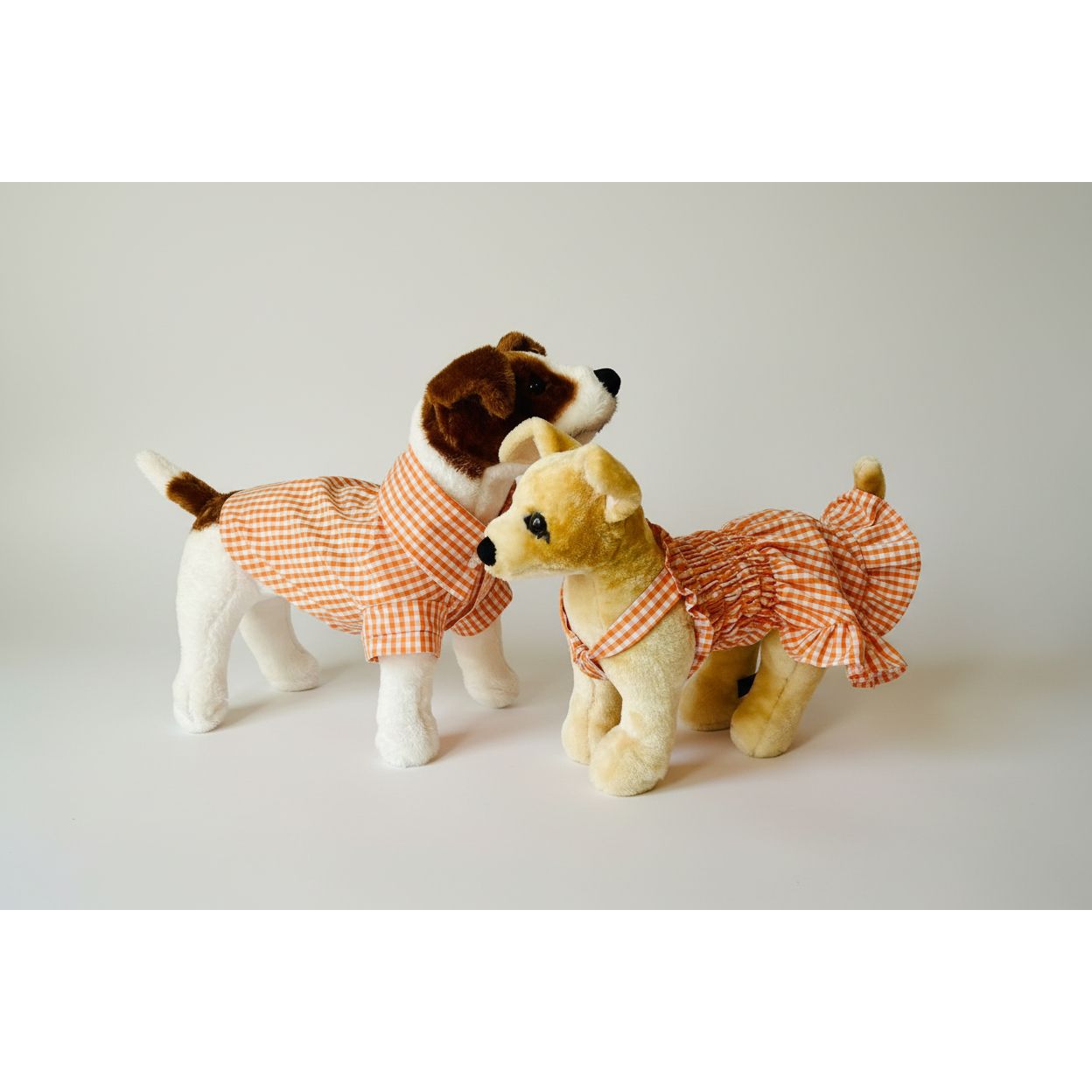 Orange gingham checker short sleeve summer collar dog shirt.