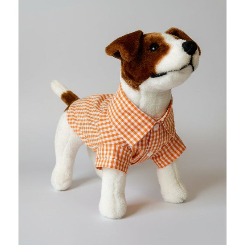 Orange gingham checker short sleeve summer collar dog shirt.