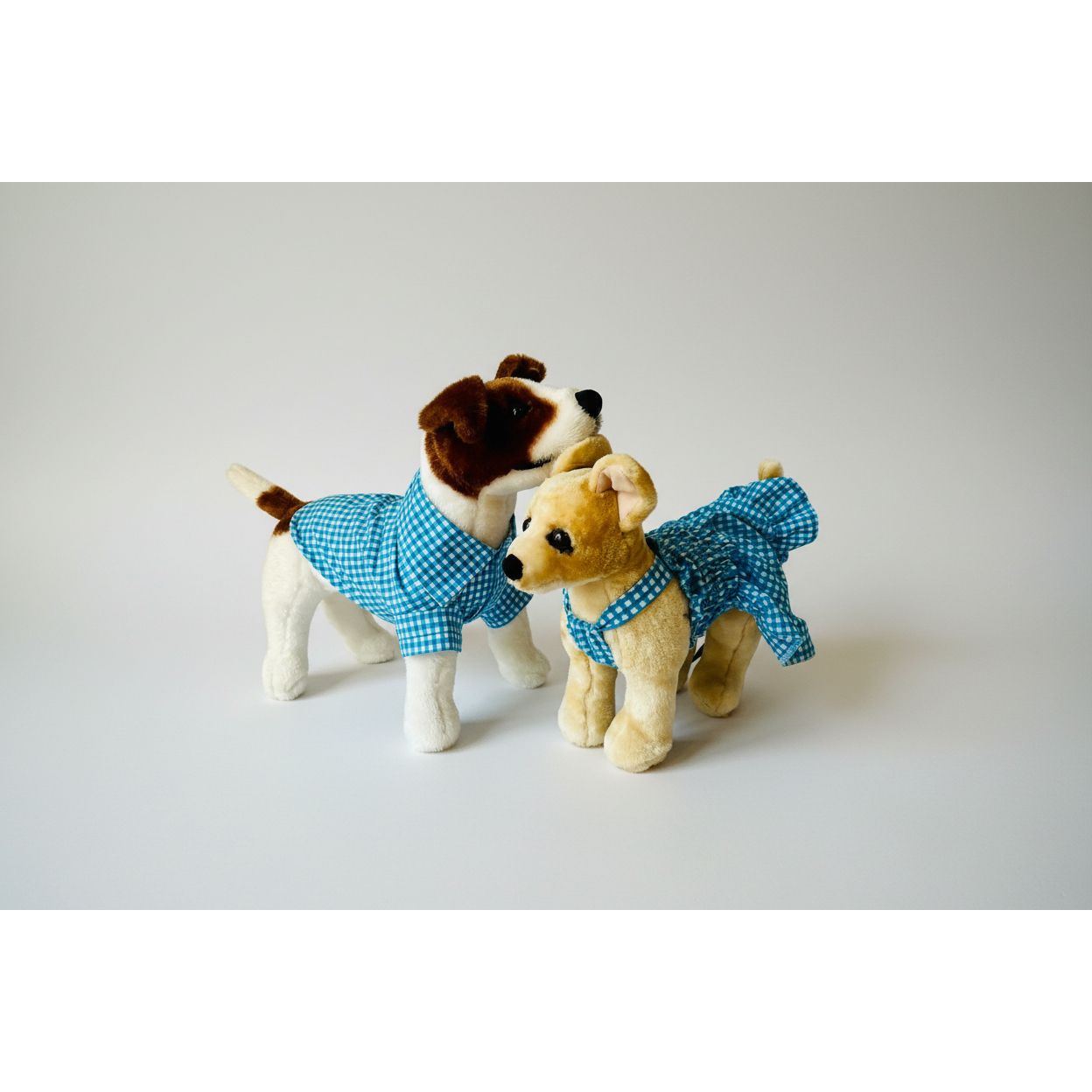 Teal gingham elastic shirred summer dog dress.