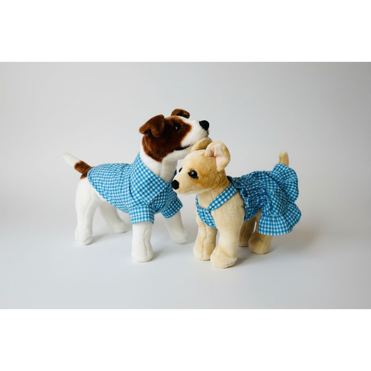 Teal gingham checker short sleeve summer collar dog shirt.