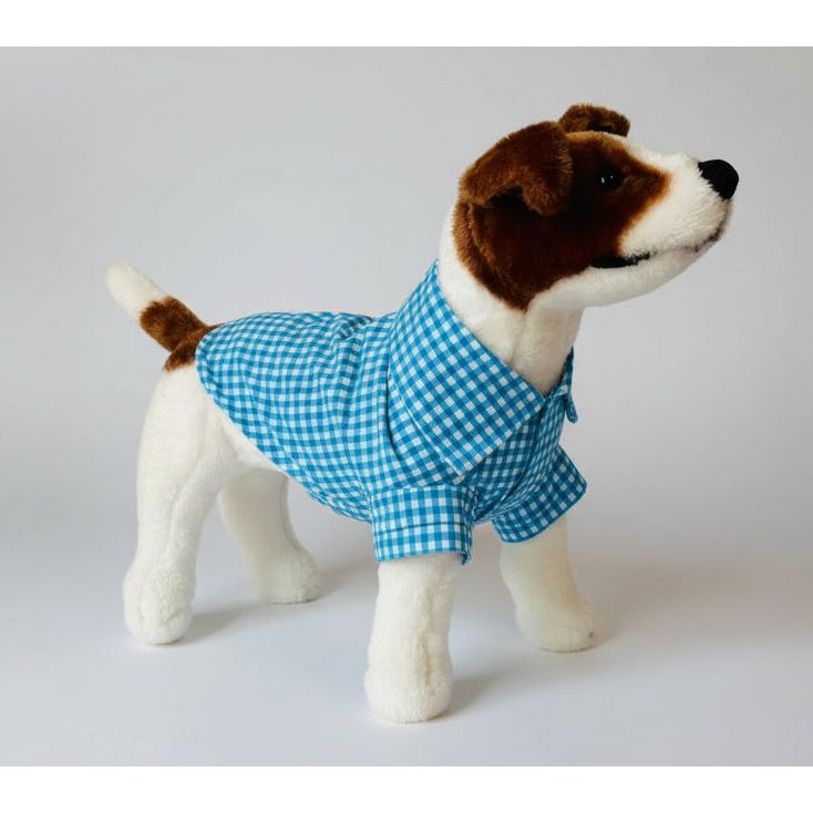 Teal gingham checker short sleeve summer collar dog shirt.