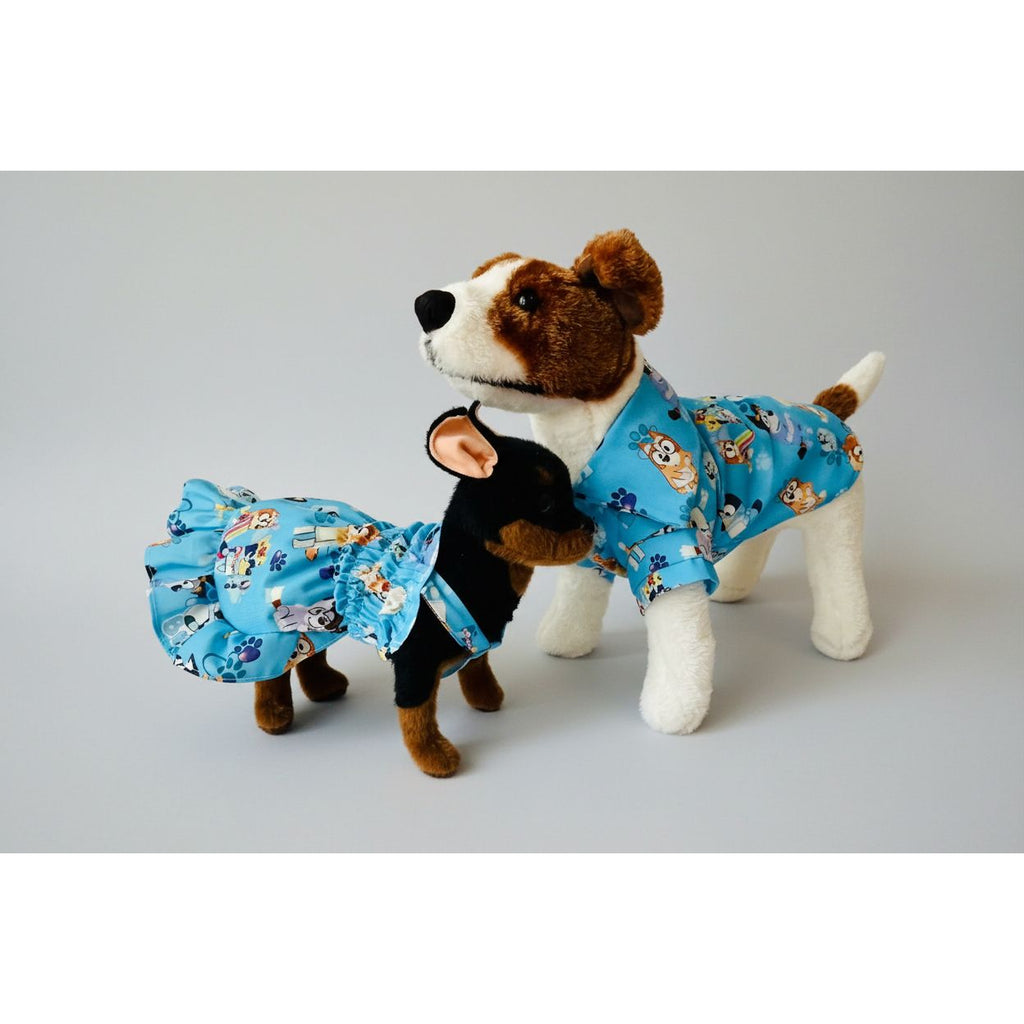 Bluey cartoon pattern elastic shirred summer dog dress