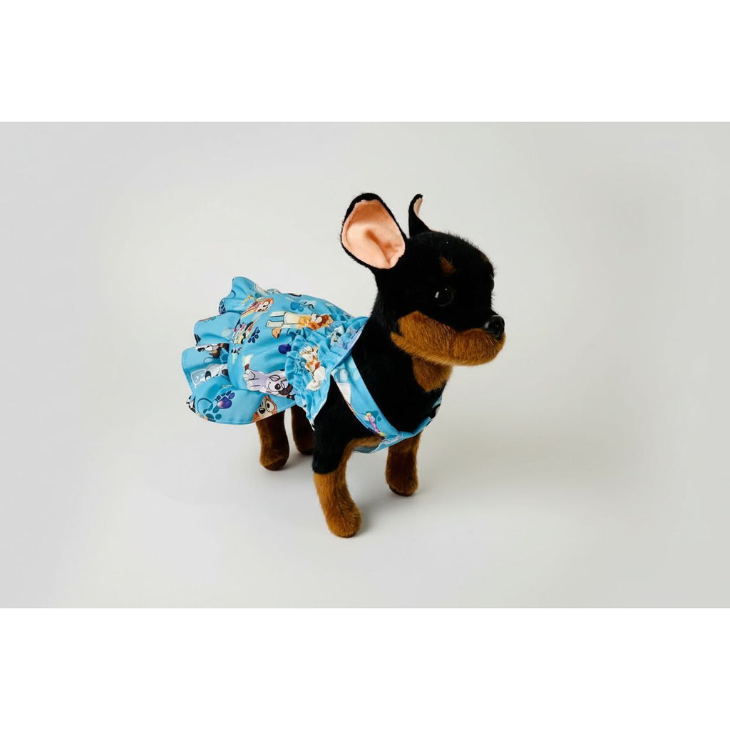 Bluey cartoon pattern elastic shirred summer dog dress