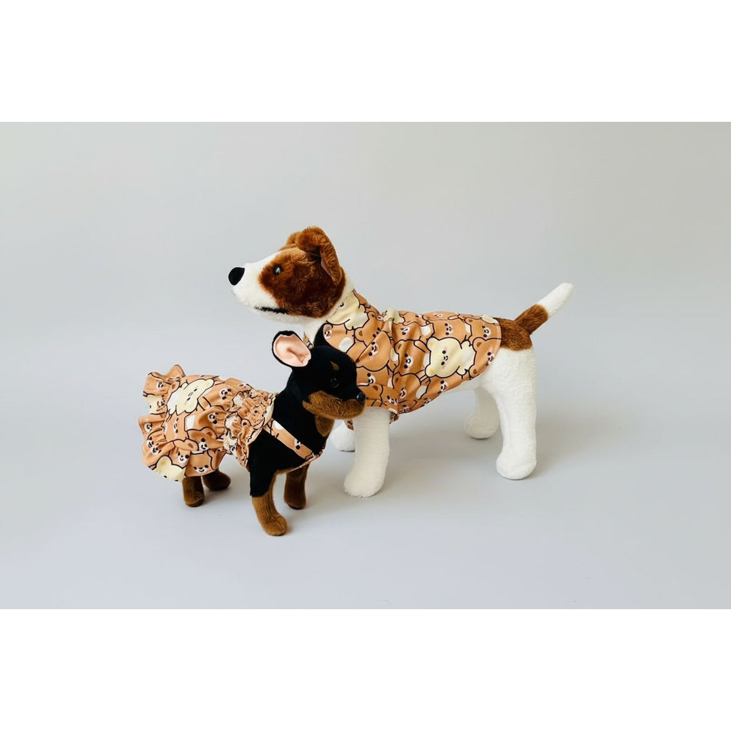 Teddy bear pattern elastic shirred summer dog dress