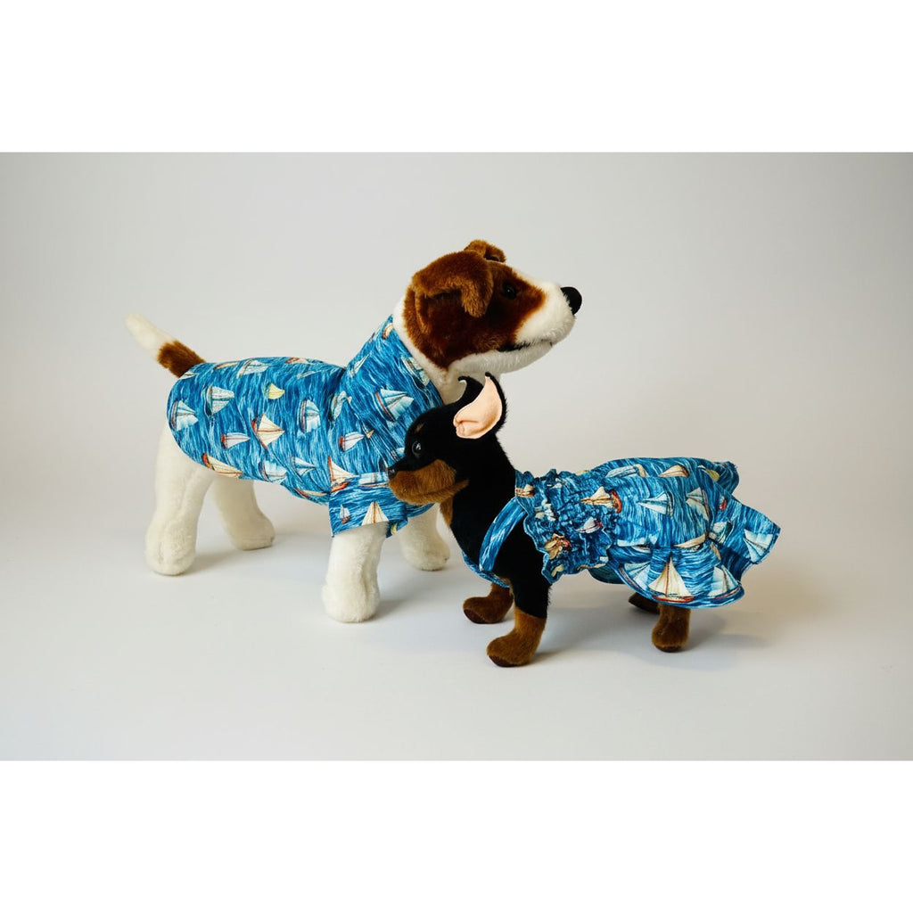 Sail boat pattern elastic shirred summer dog dress