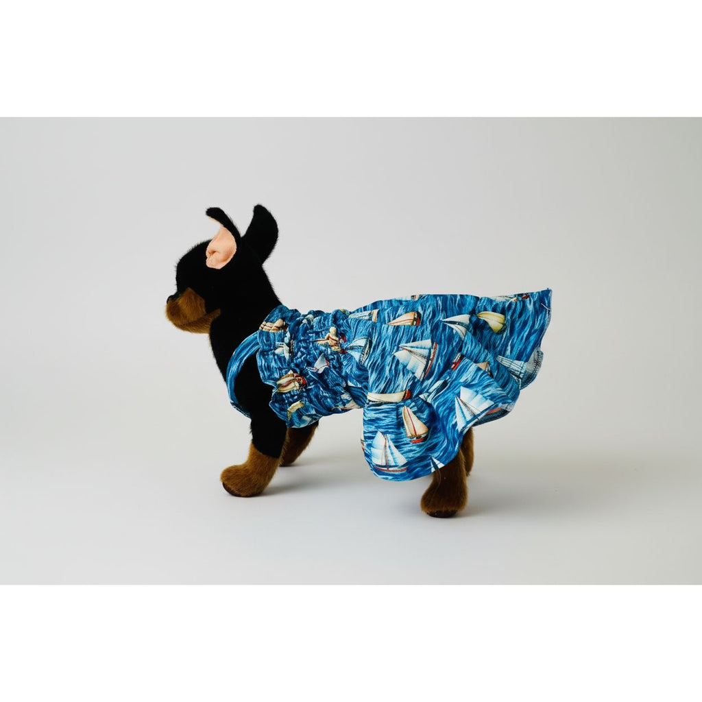 Sail boat pattern elastic shirred summer dog dress