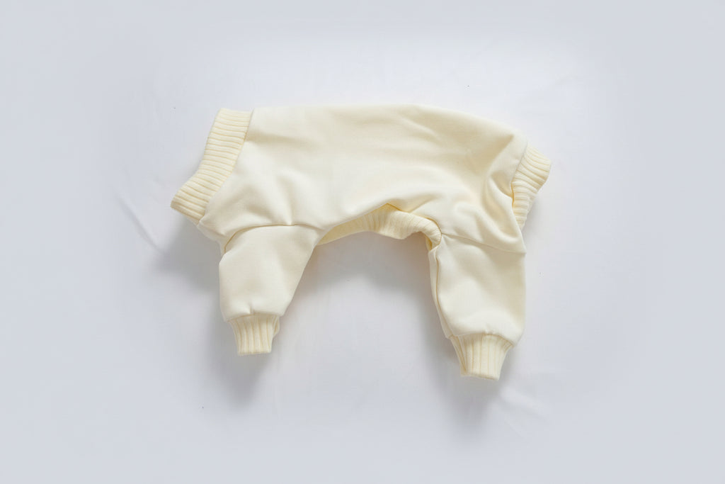 Cream-colored dog romper on a white background