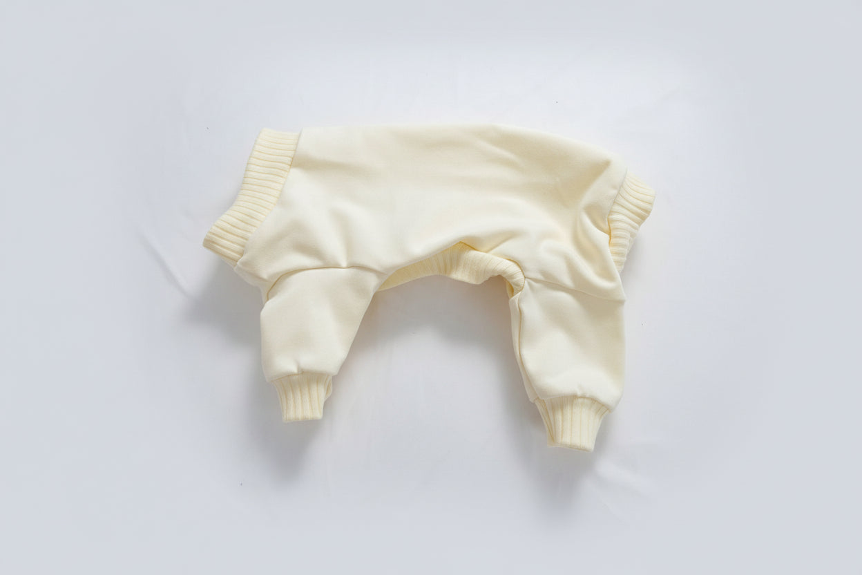 Cream-colored dog romper on a white background