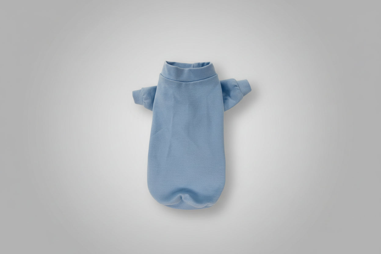Blue dog shirt on a beige surface