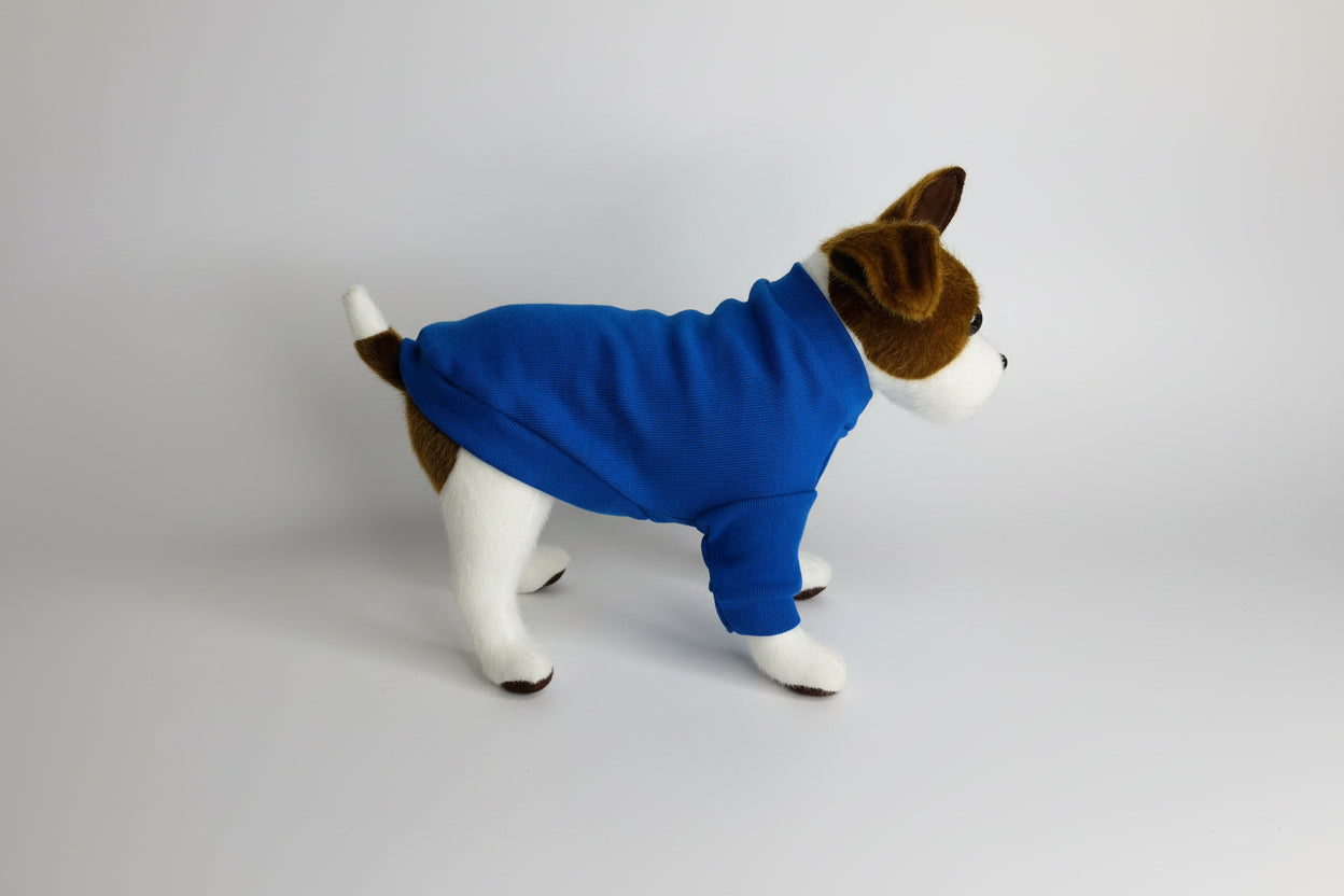 Solid blue long sleeve cotton dog shirt.