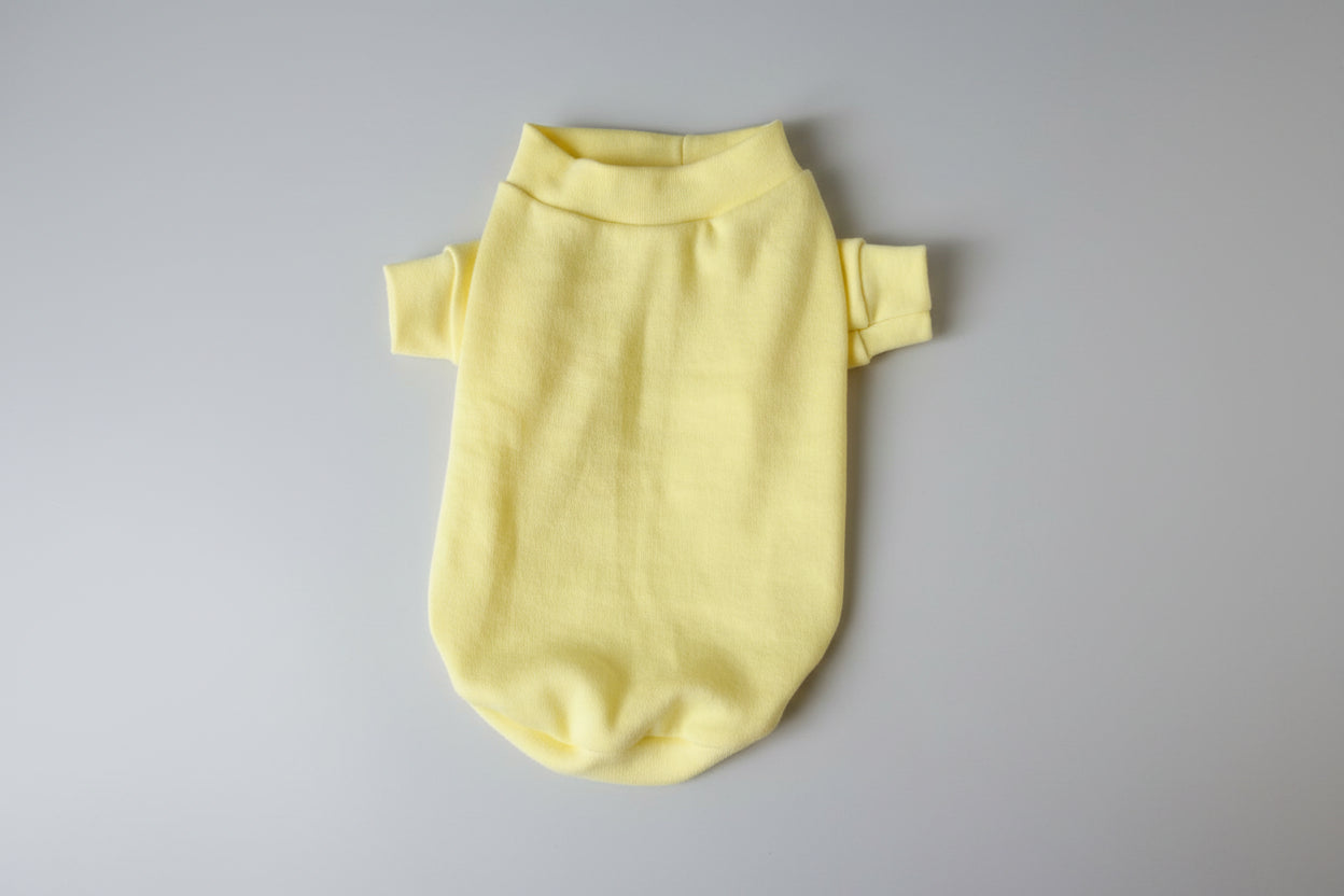 Yellow dog sweater on a light gray background