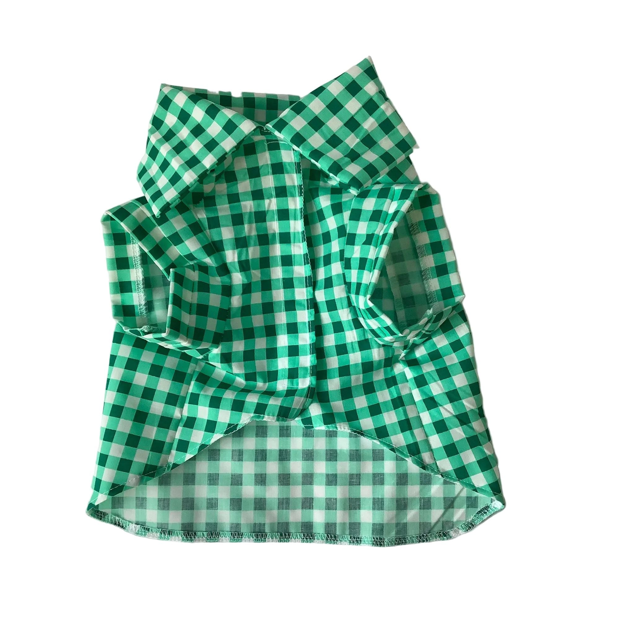 Green and white checkered dog shirt 