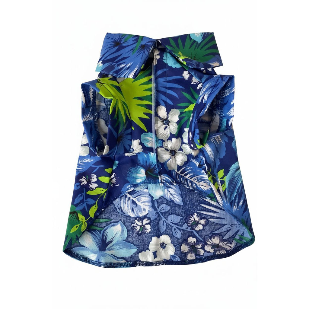 Blue Hawaiian dog shirt 