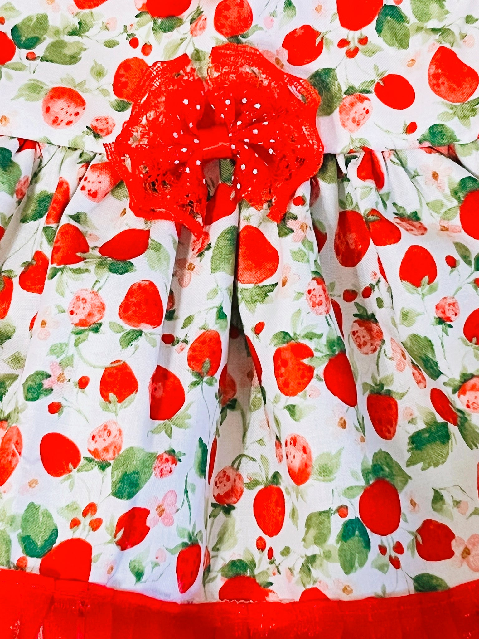 Summer fresh sweet strawberries green and red dog dress.