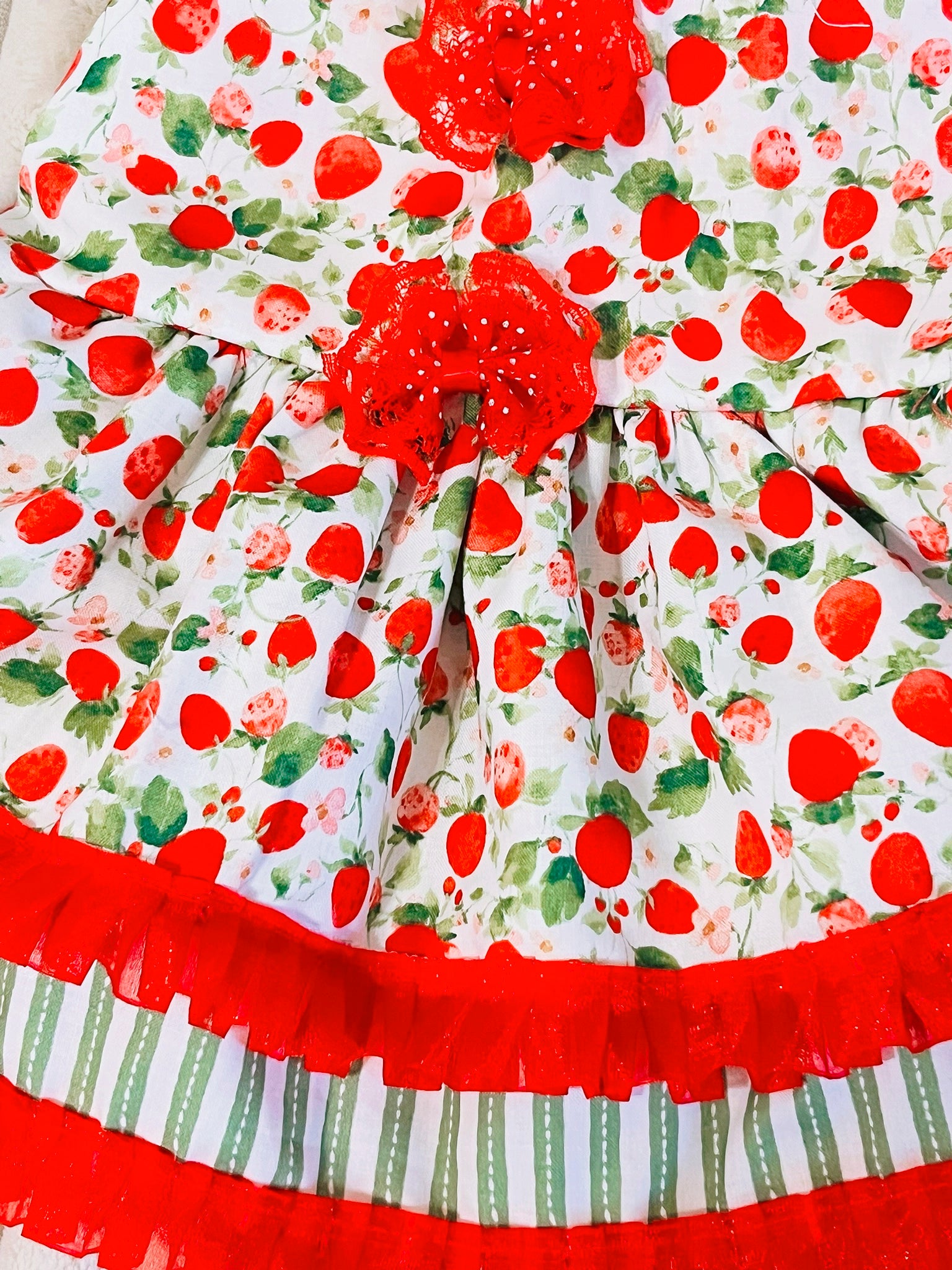 Summer fresh sweet strawberries green and red dog dress.