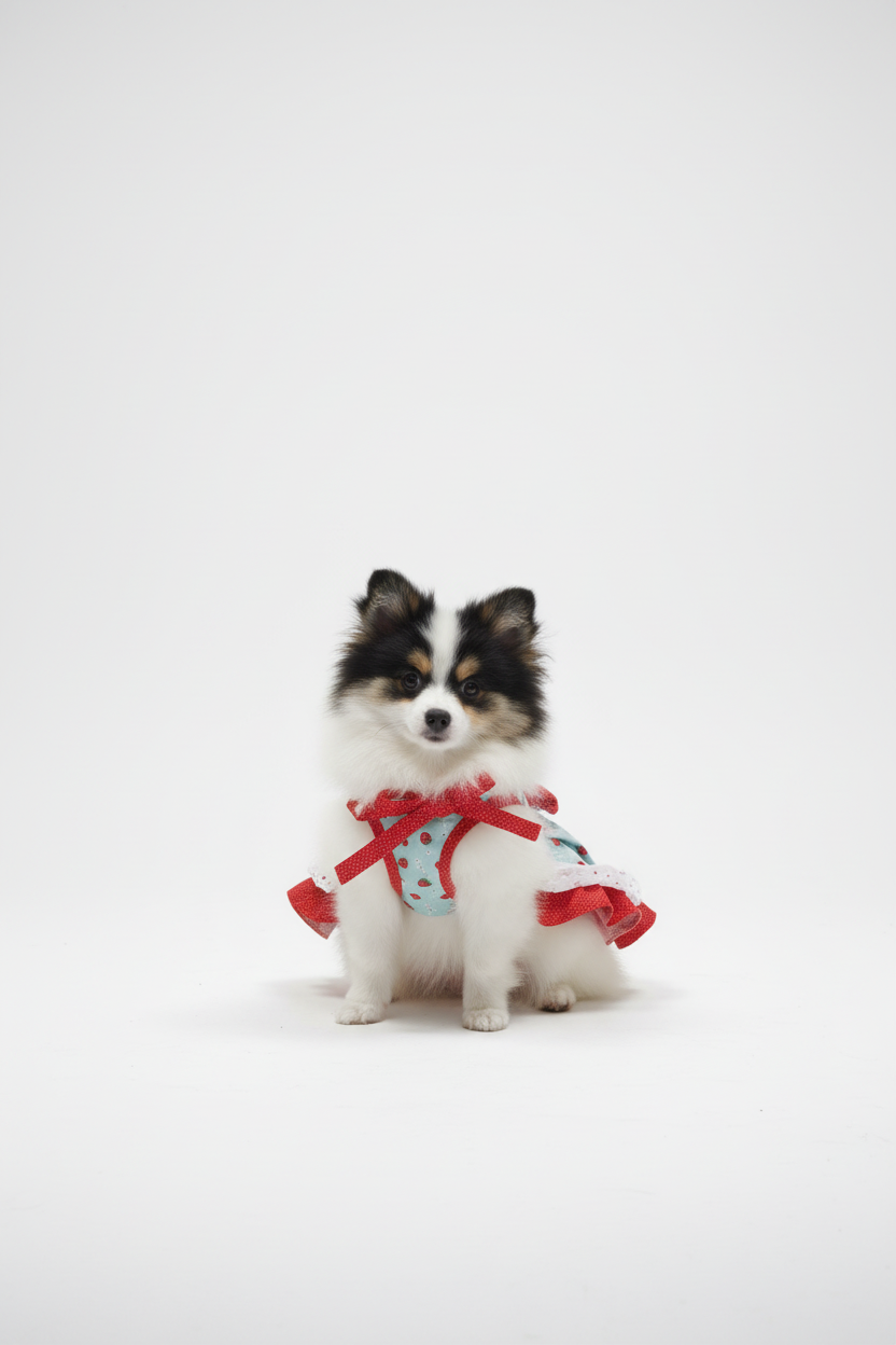 Cute red polka dot fresh strawberry print dog dress