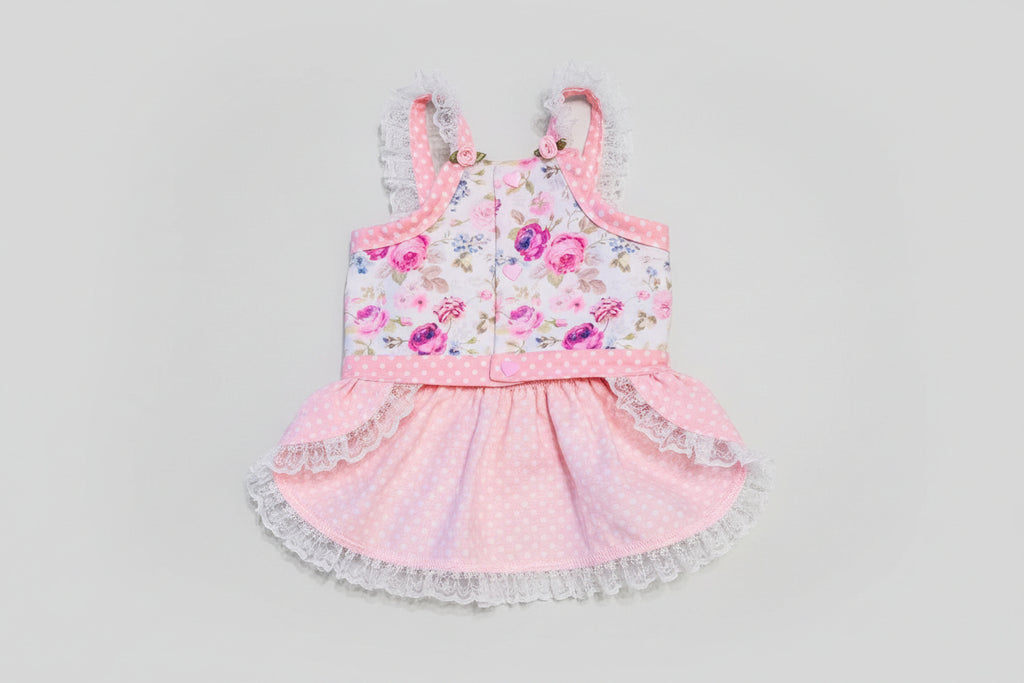 Pink Polka Dots and Rose Garden Dog Dress