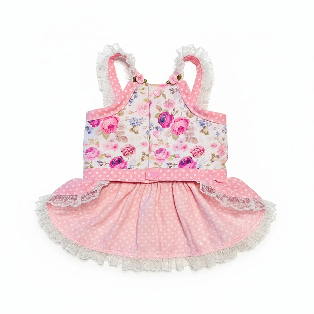 Pink Polka Dots and Rose Garden Dog Dress