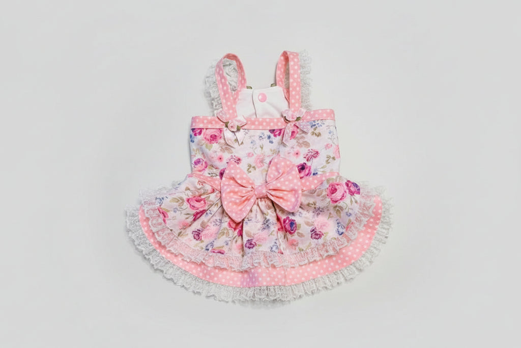 Pink Polka Dots and Rose Garden Dog Dress