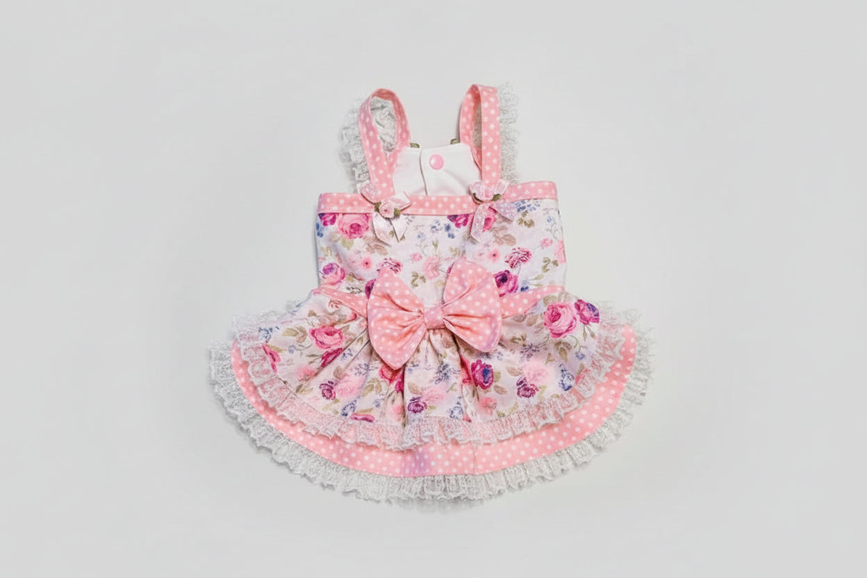 Pink Polka Dots and Rose Garden Dog Dress