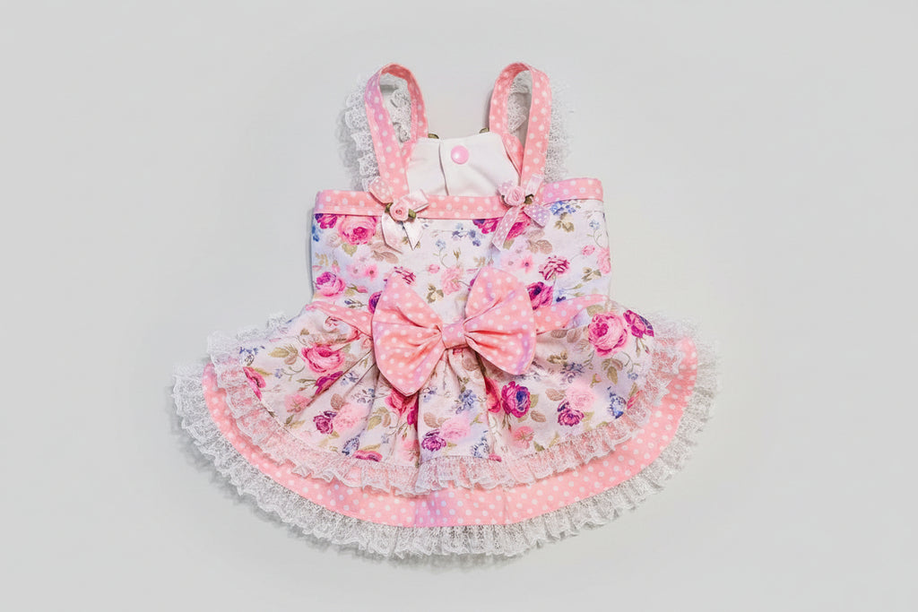 Pink Polka Dots and Rose Garden Dog Dress