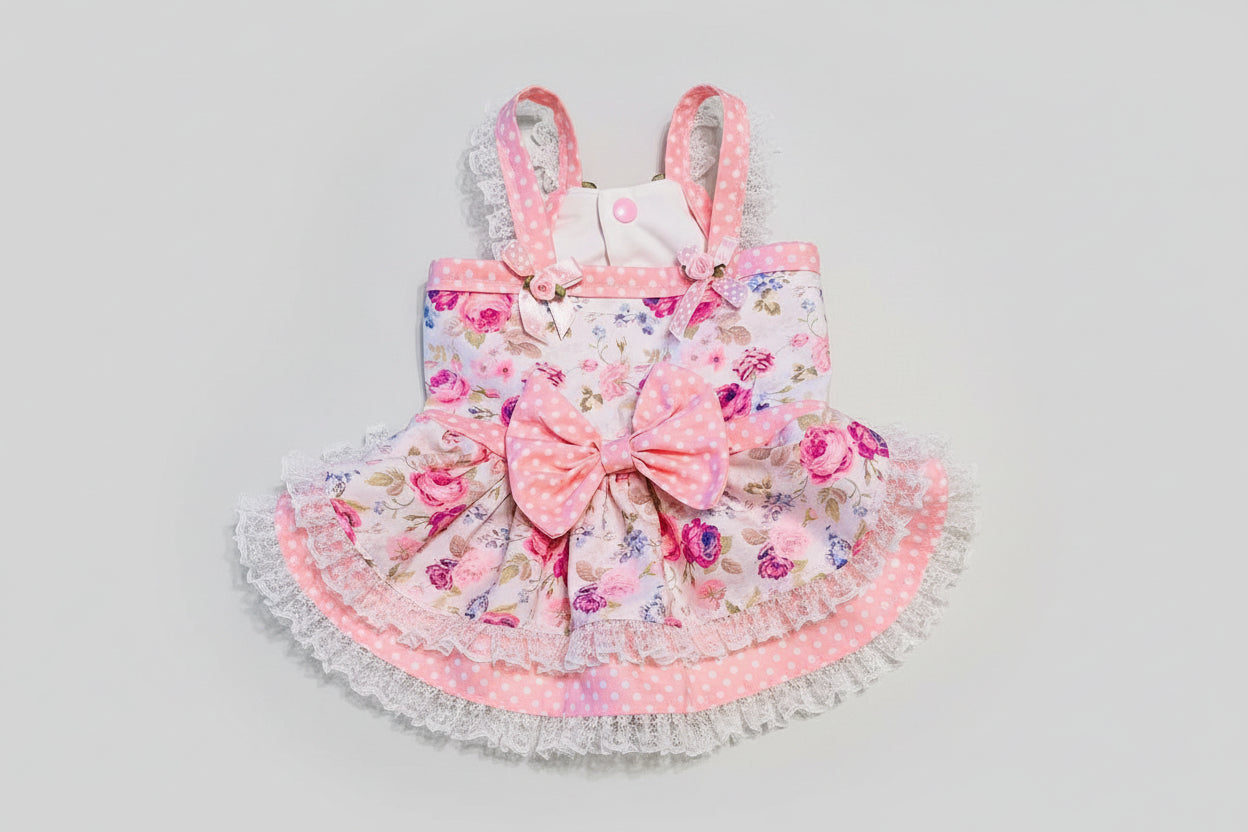 Pink Polka Dots and Rose Garden Dog Dress